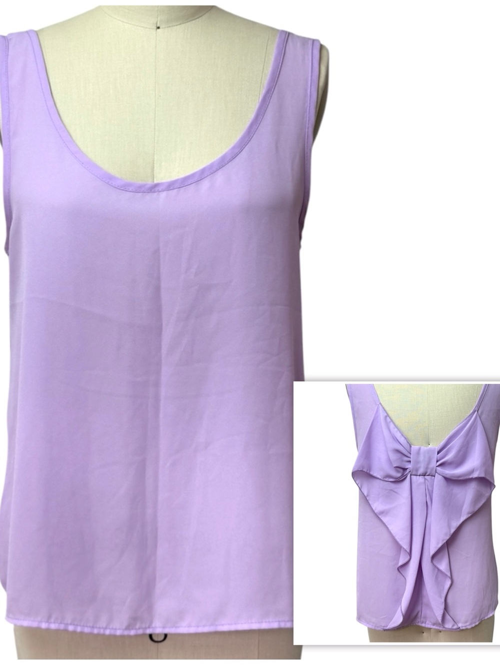 Chiffon Dressy Tank Top with Bow Lavender  S/M